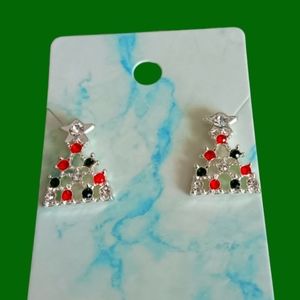 Silver Christmas Tree Earrings
